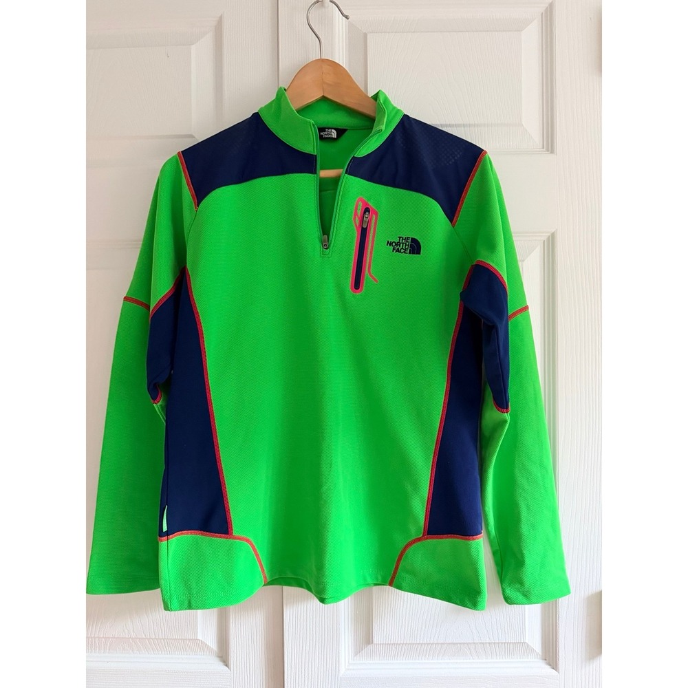 The North Face Tekware Womens XL Quarter Zip Pullover Green Navy Colorblock